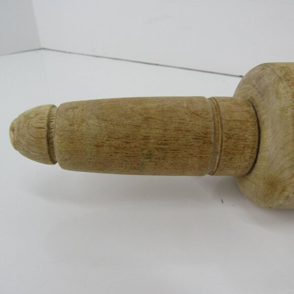 Vintage Brown Wooden Rolling Pin with Grooved Handles 17" Long 2 1/4" Wide - Picture 2 of 10